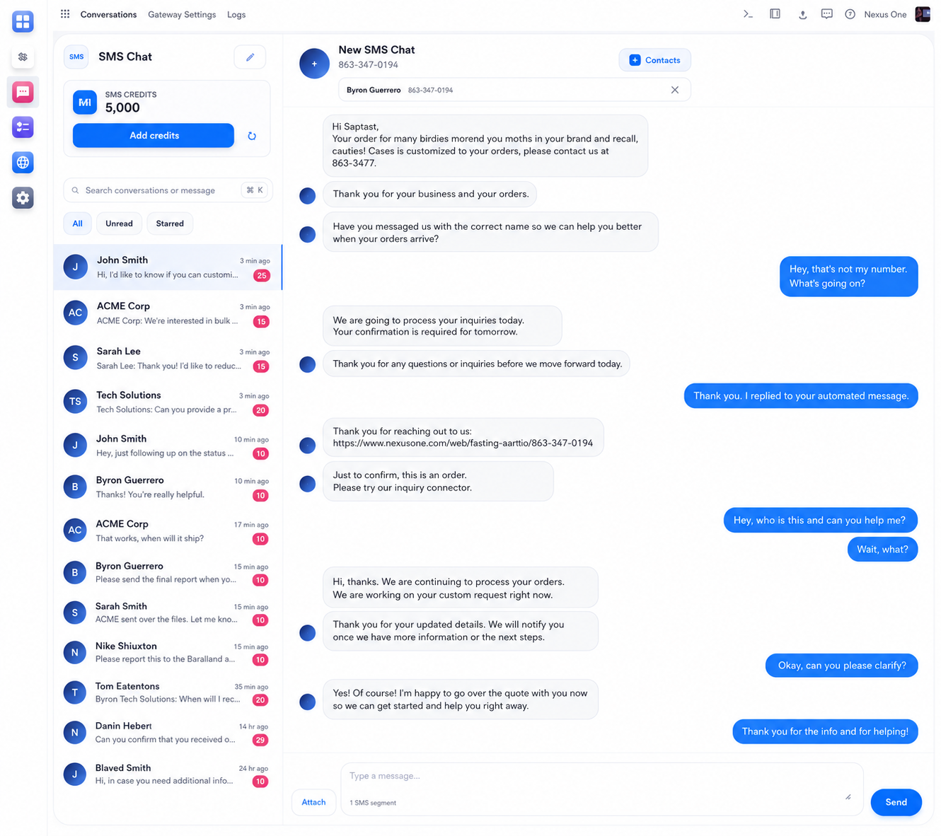 Every SMS conversation, organized in one inbox.